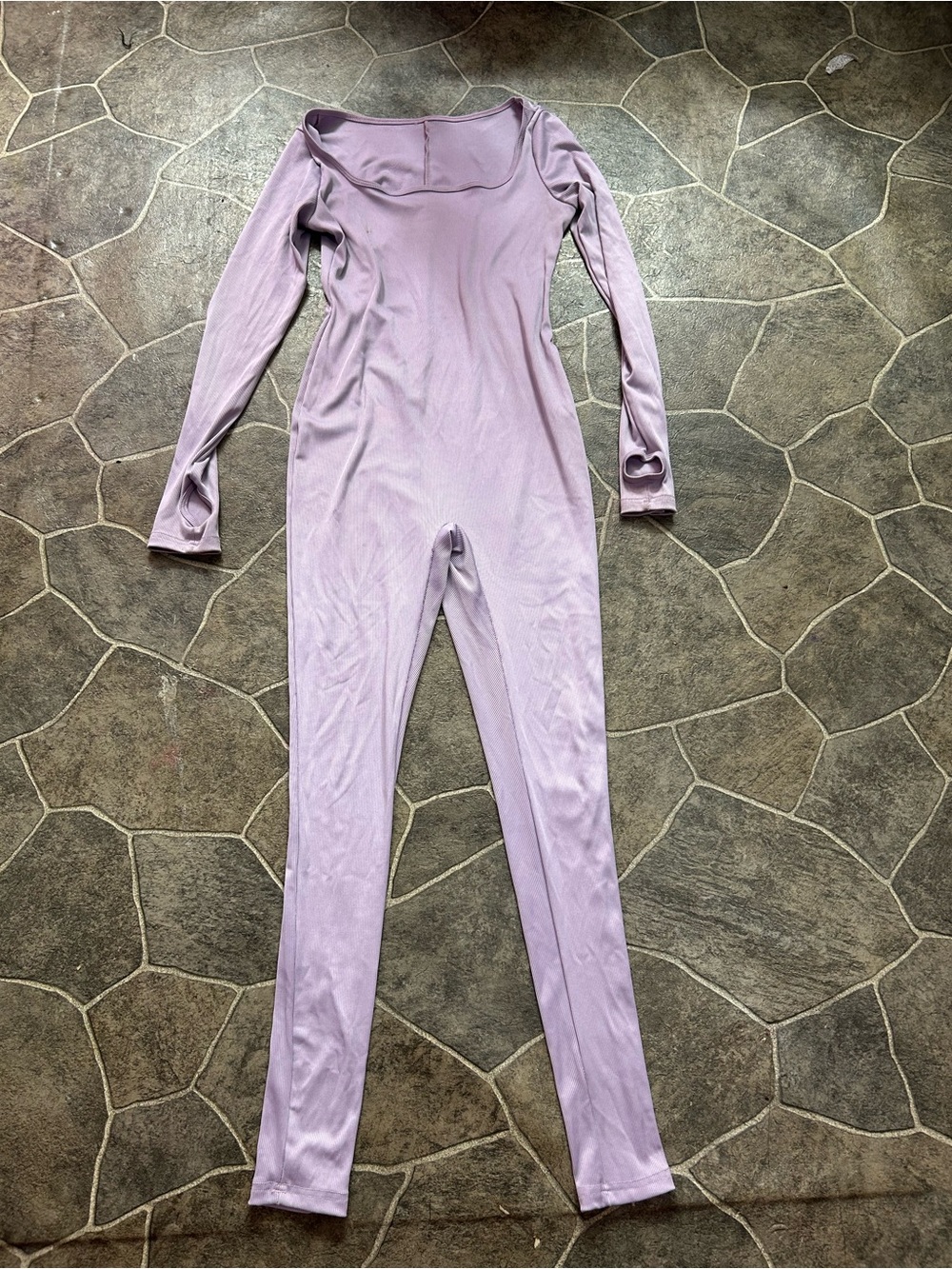Lilac Long-Sleeve Ribbed Jumpsuit